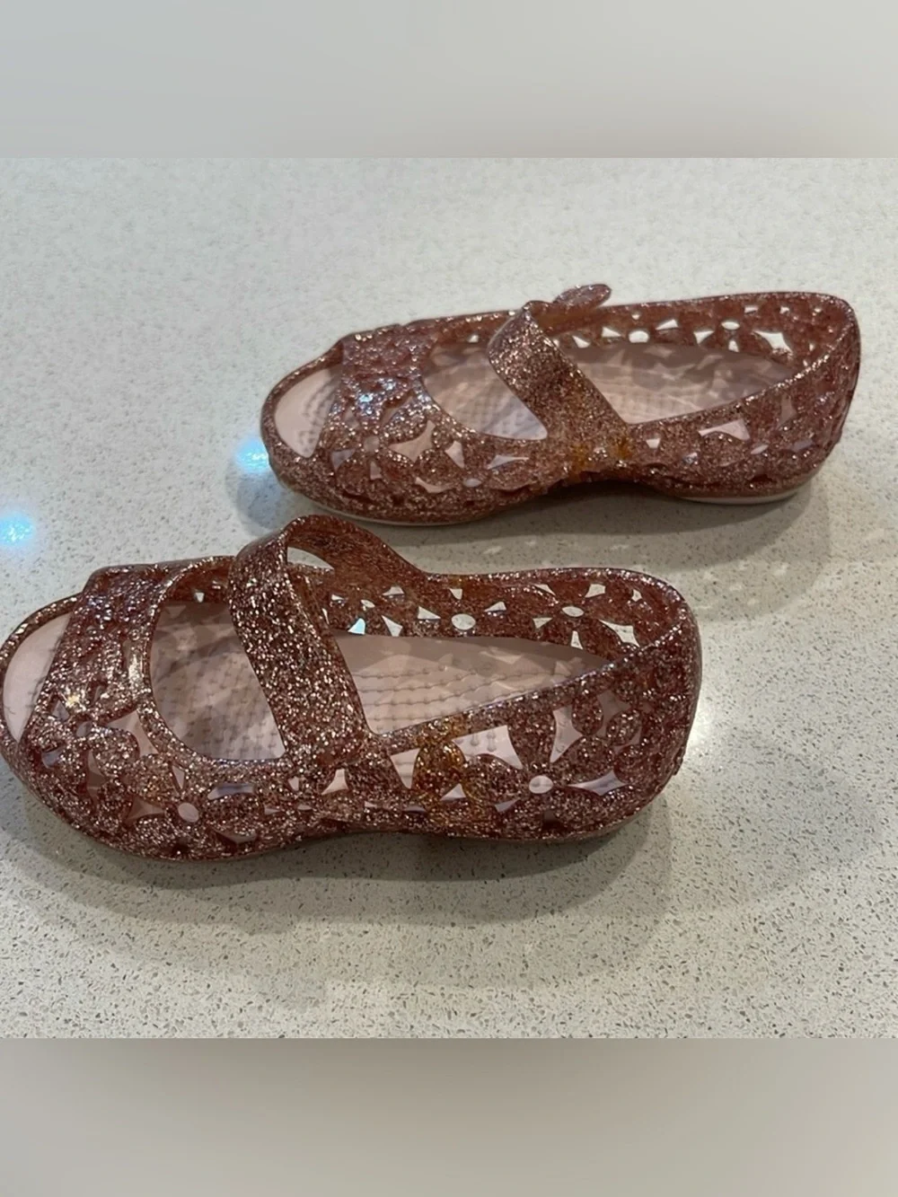 CROCS Kids Glitter Mary Jane Sandals - Rose Gold Sparkle